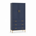 Credenza alta con 2 ante e 3 cassetti blu navy in MDF 90 x 45 x 180 cm