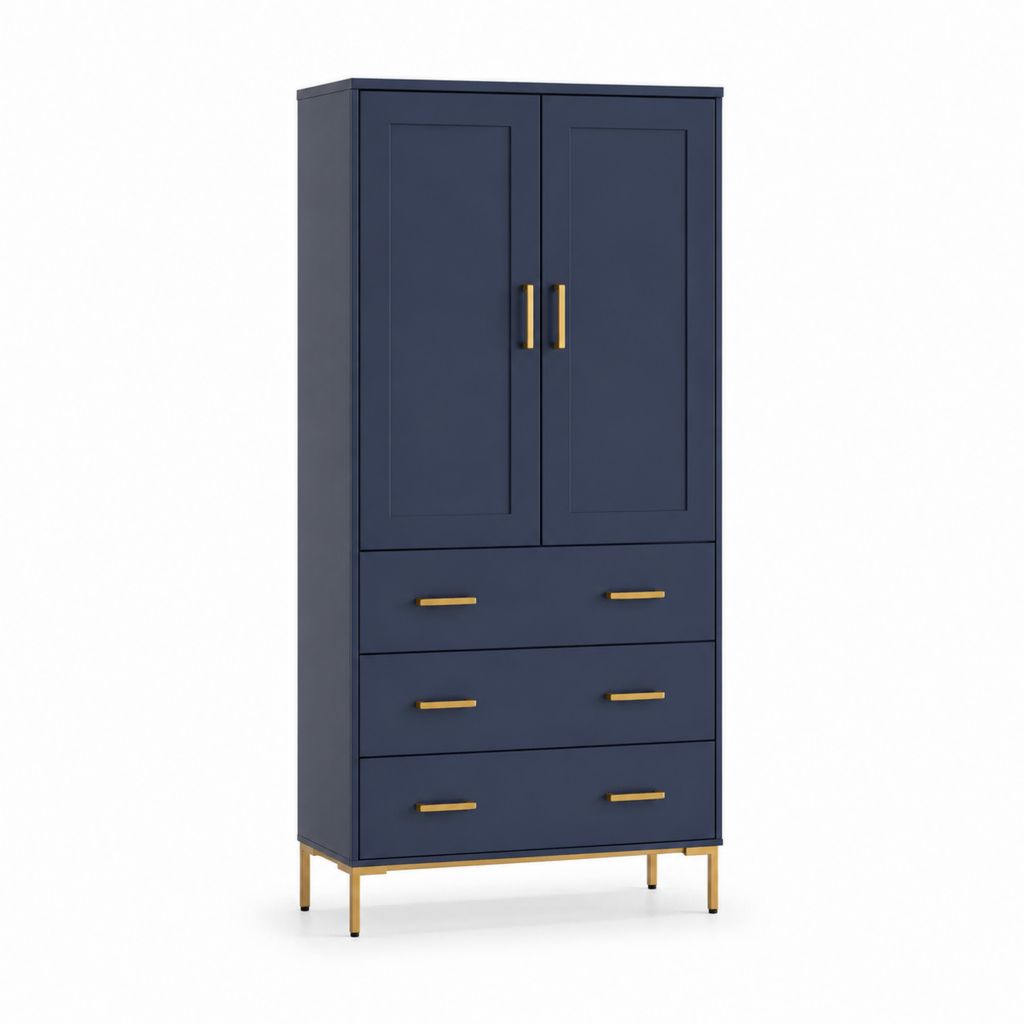 Credenza alta con 2 ante e 3 cassetti blu navy in MDF 90 x 45 x 180 cm