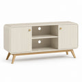 Credenza da soggiorno bianco avorio in MDF con gambe in legno massello 140 x 40 x 75 cm