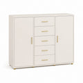 Credenza 2 ante 5 cassetti crema in pannello truciolare melaminico rettangolare 120 x 40 x 100 cm
