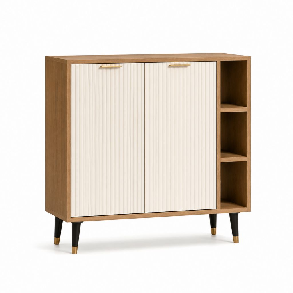 Credenza da sala da pranzo rovere e bianco con ante scanalate 120 x 40 x 110 cm