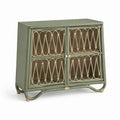 Credenza 2 ante verde salvia in legno massello e rattan 90 x 40 x 75 cm