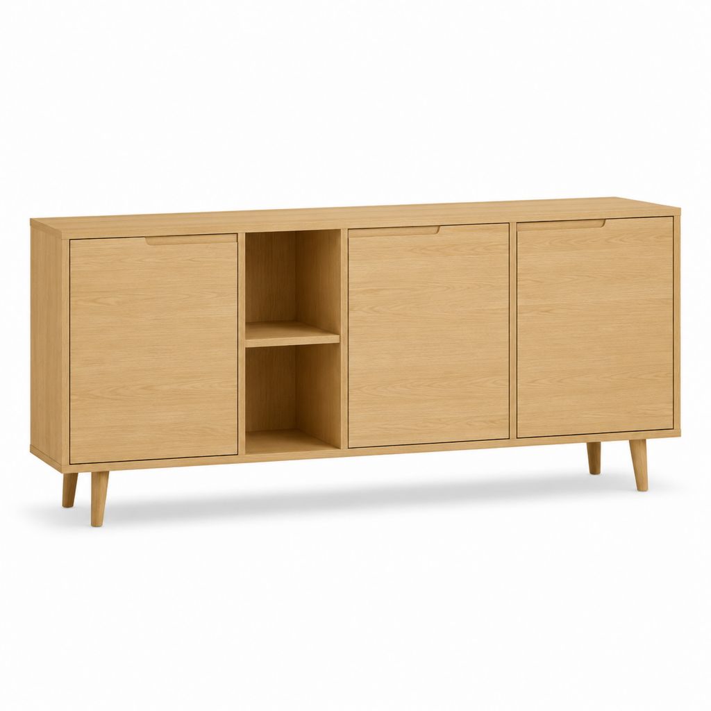 Credenza 3 ante rovere chiaro MDF impiallacciato rettangolare 160 x 40 x 80 cm