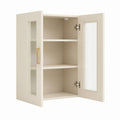 Pensile credenza a due ante crema in MDF e vetro rigato rettangolare 60 x 20 x 80 cm