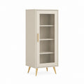 Vetrina credenza a 1 anta beige in MDF e vetro scanalato 60 x 40 x 160 cm
