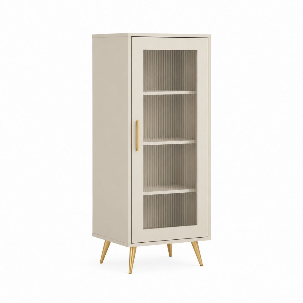 Vetrina credenza a 1 anta beige in MDF e vetro scanalato 60 x 40 x 160 cm