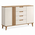 Credenza da sala da pranzo 140 x 40 x 90 cm bianco e rovere in MDF con 2 ante e 4 cassetti