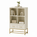 Libreria credenza a 4 vani con 2 cassetti bianco e oro in MDF e acciaio 80 x 35 x 140 cm