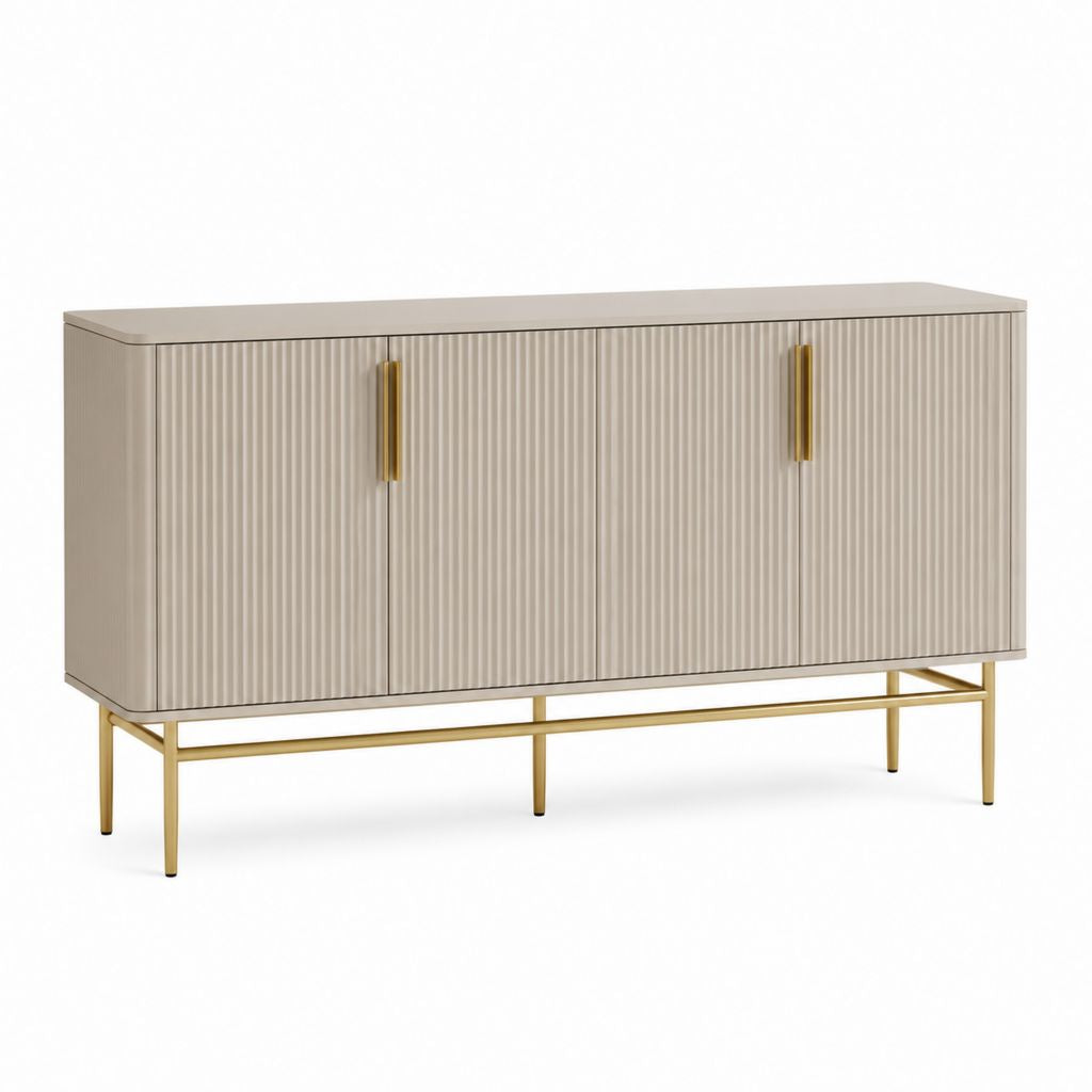 Credenza da sala da pranzo rettangolare beige in MDF e acciaio 4 ante 160 x 40 x 80 cm