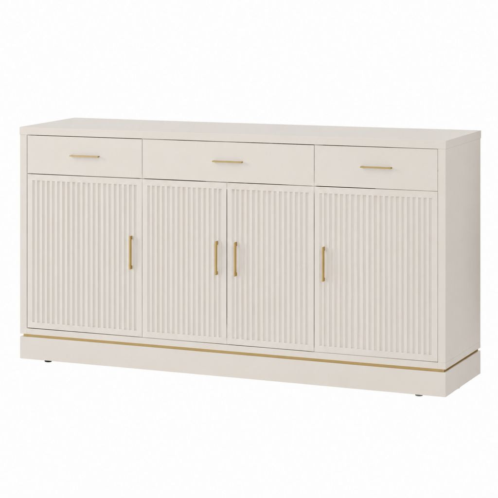 Credenza contenitore 4 ante 3 cassetti avorio in MDF rettangolare 160 x 40 x 90 cm