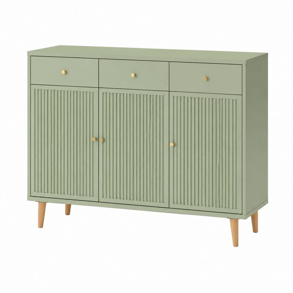 Credenza da sala da pranzo verde salvia in MDF con 3 ante e 3 cassetti 120 x 40 x 90 cm