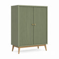 Credenza alta a 2 ante verde salvia in MDF con gambe in legno massello 80 x 40 x 140 cm