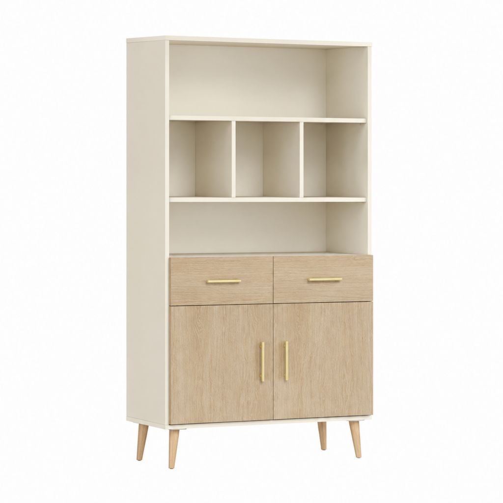 Credenza alta rettangolare bianco e rovere in pannello truciolare 80 x 40 x 180 cm