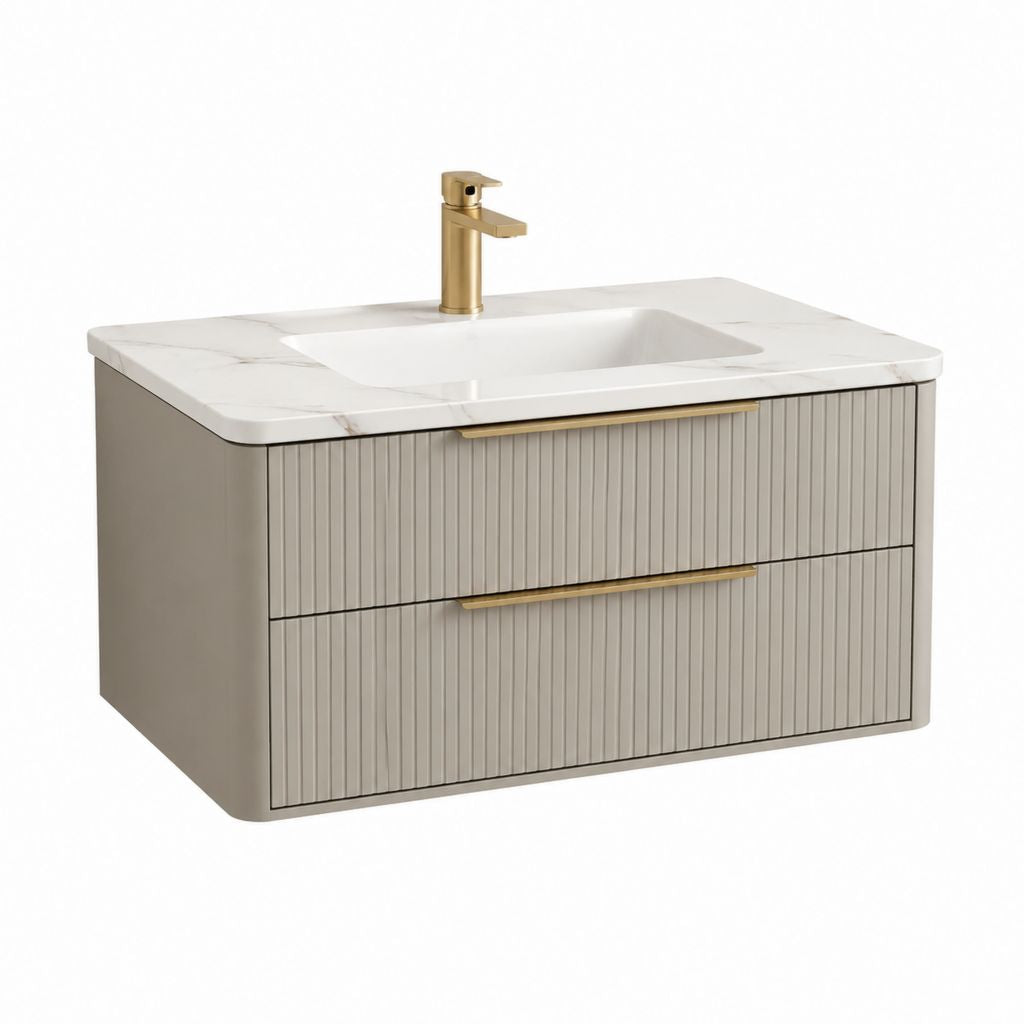 Mobile sottolavabo sospeso grigio tortora in MDF con lavabo in ceramica bianco 80 x 46 x 52 cm