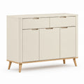 Credenza da pranzo crema in MDF con gambe in legno massello 120 x 40 x 90 cm