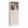 Credenza alta con scaffali 70 x 40 x 180 cm beige in pannello truciolare e gambe in legno massello