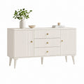 Credenza rettangolare bianca in MDF 160 x 40 x 80 cm con 2 ante scanalate e 3 cassetti