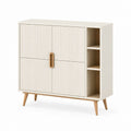 Credenza contenitore crema in MDF e legno massello rettangolare 120 x 40 x 100 cm