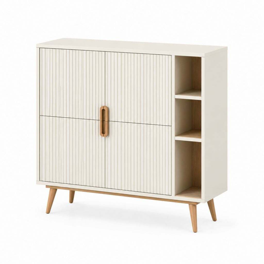 Credenza contenitore crema in MDF e legno massello rettangolare 120 x 40 x 100 cm