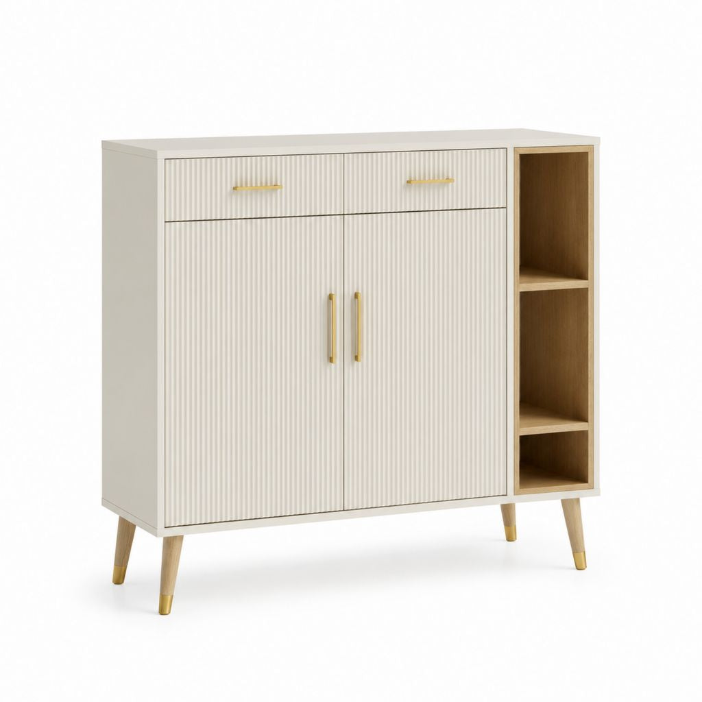 Credenza da sala da pranzo bianca e rovere in MDF 100 x 40 x 110 cm