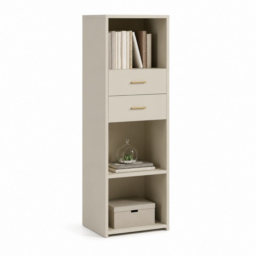 Libreria con 2 cassetti beige in pannello truciolare 60 x 35 x 180 cm