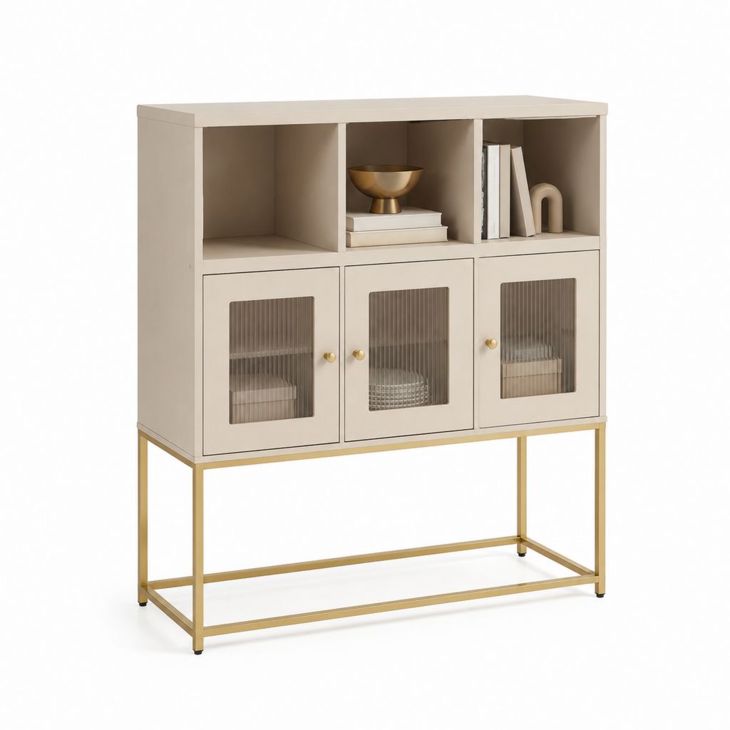 Credenza da sala da pranzo beige e oro in MDF e vetro temperato 120 x 40 x 120 cm