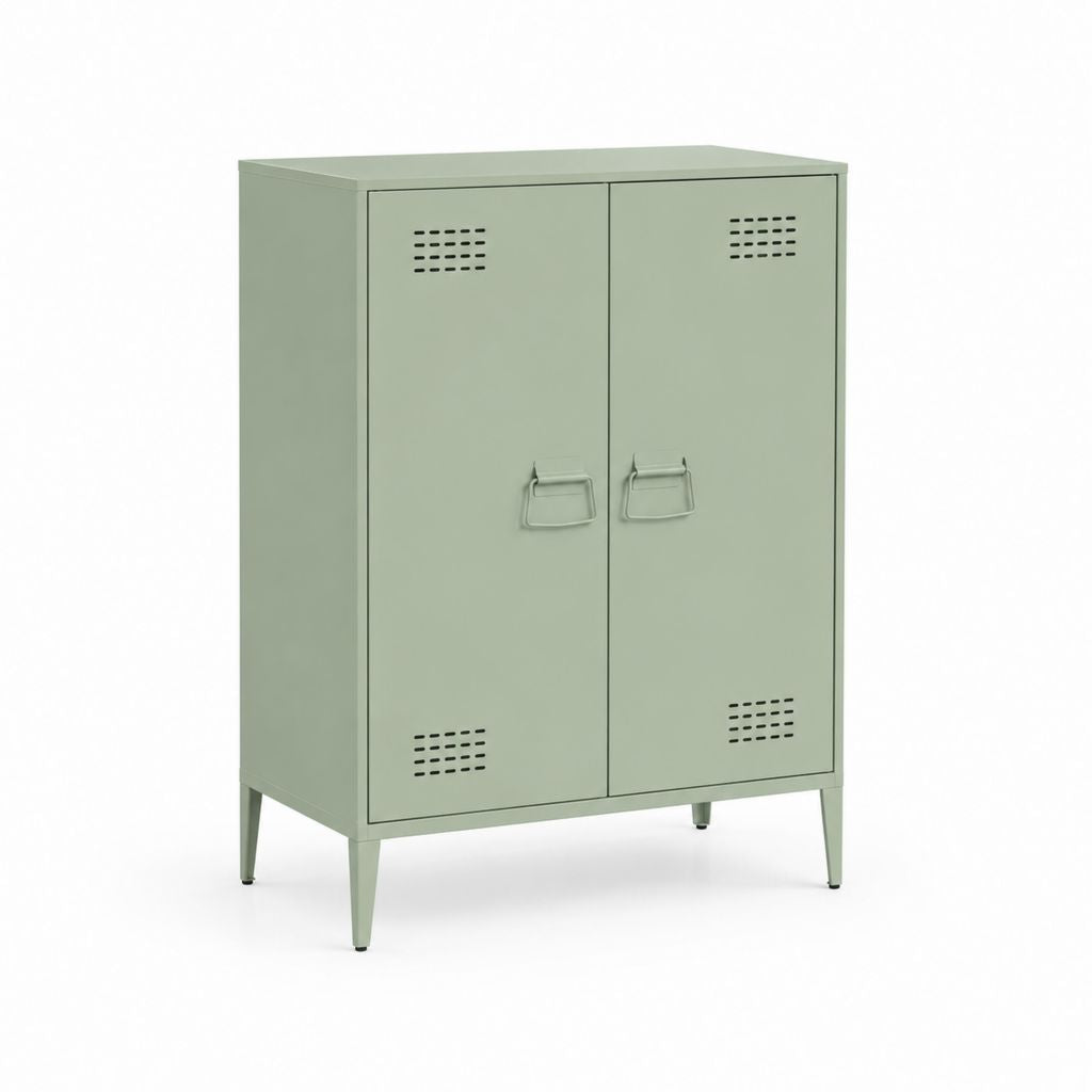 Credenza a 2 ante in acciaio verde salvia rettangolare 80 x 40 x 100 cm