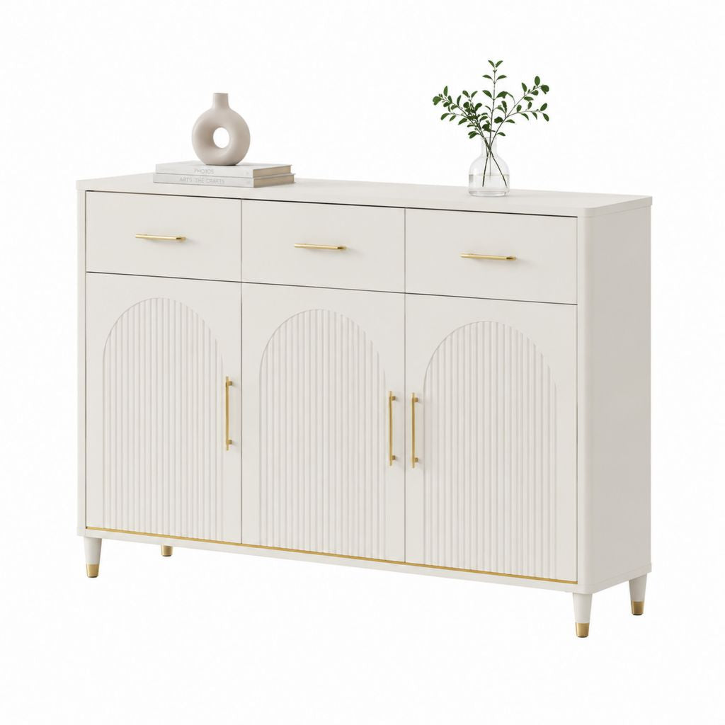 Credenza rettangolare 3 ante 3 cassetti bianca in MDF 120 x 40 x 80 cm