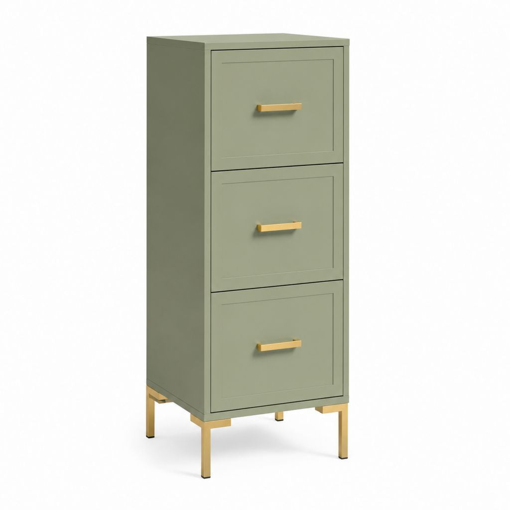 Cassettiera stretta a 3 cassetti verde salvia in MDF 40 x 40 x 100 cm