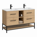 Mobile bagno doppio lavabo rovere chiaro in truciolare melaminico con struttura in acciaio 150 x 46 x 85 cm
