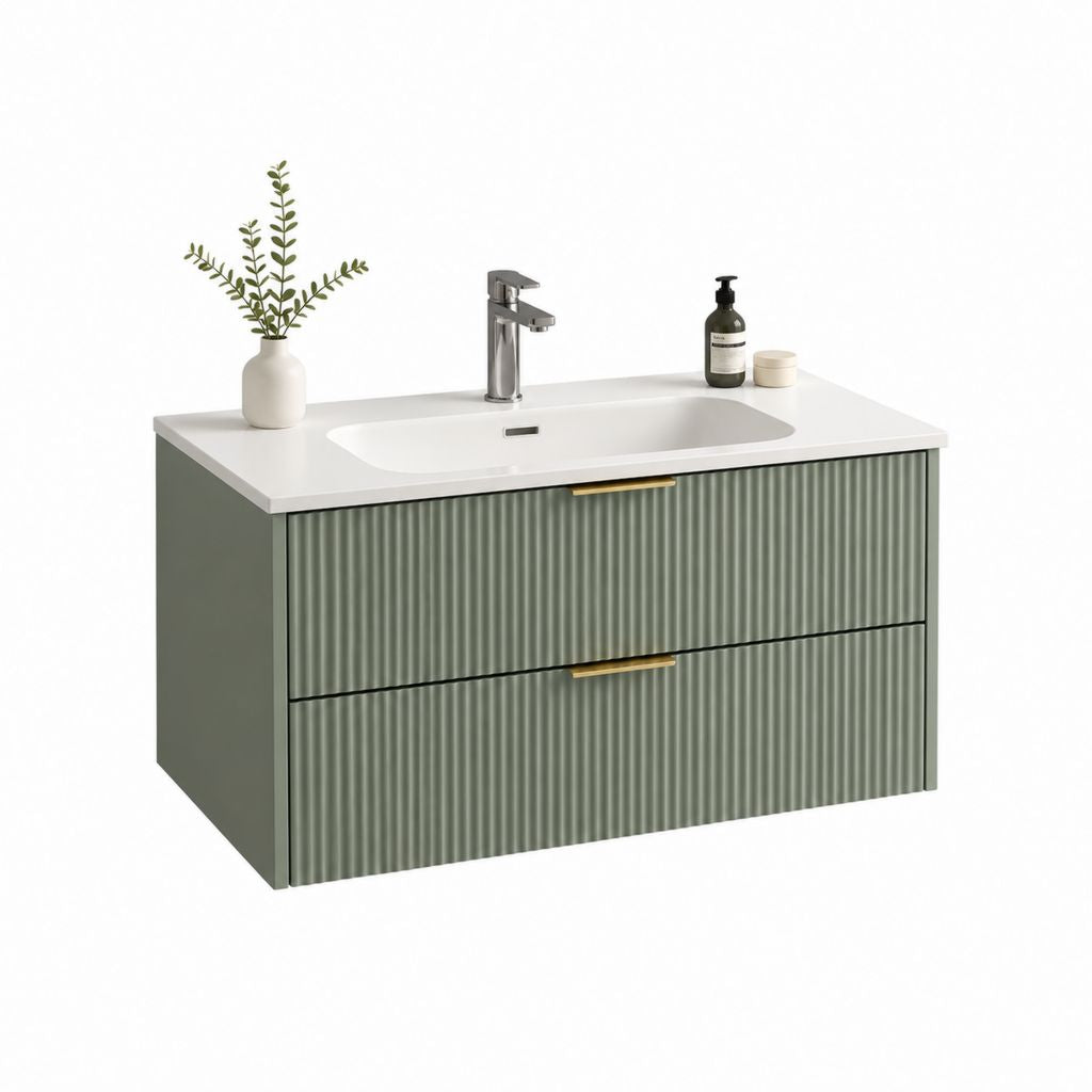 Mobile bagno sospeso con lavabo rettangolare verde salvia in MDF 80 x 46 x 50 cm