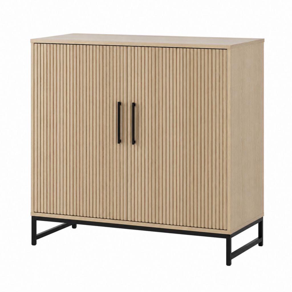Credenza 2 ante rovere chiaro in MDF e acciaio rettangolare 80 x 40 x 100 cm